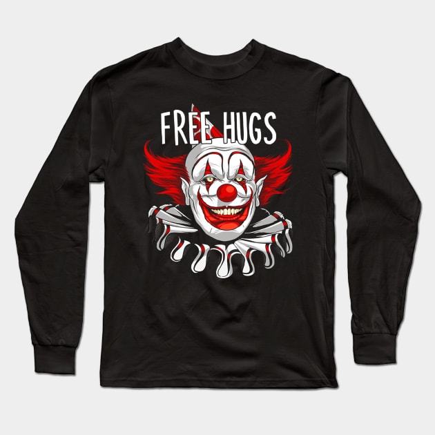 Free Hugs Scary Creepy Clown Halloween Long Sleeve T-Shirt by klausgaiser